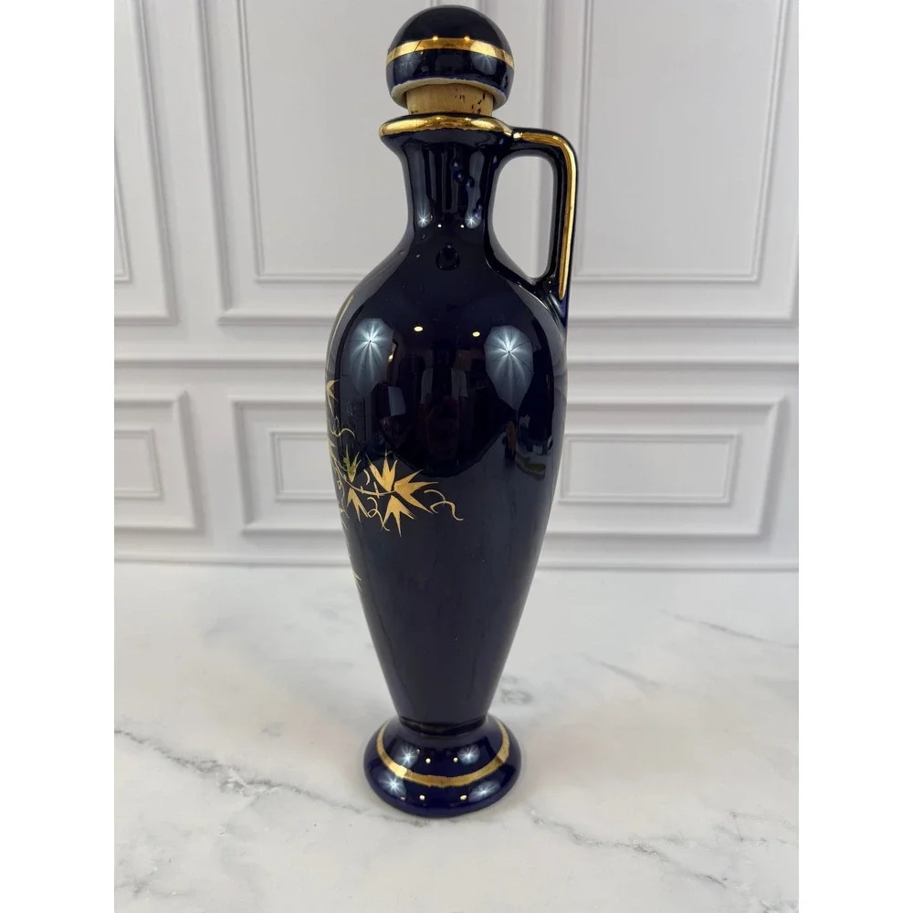 VTG Coronetti Cunardo Italy Cobalt Blue 22K Gold Hand Painted 12in Jug Vase